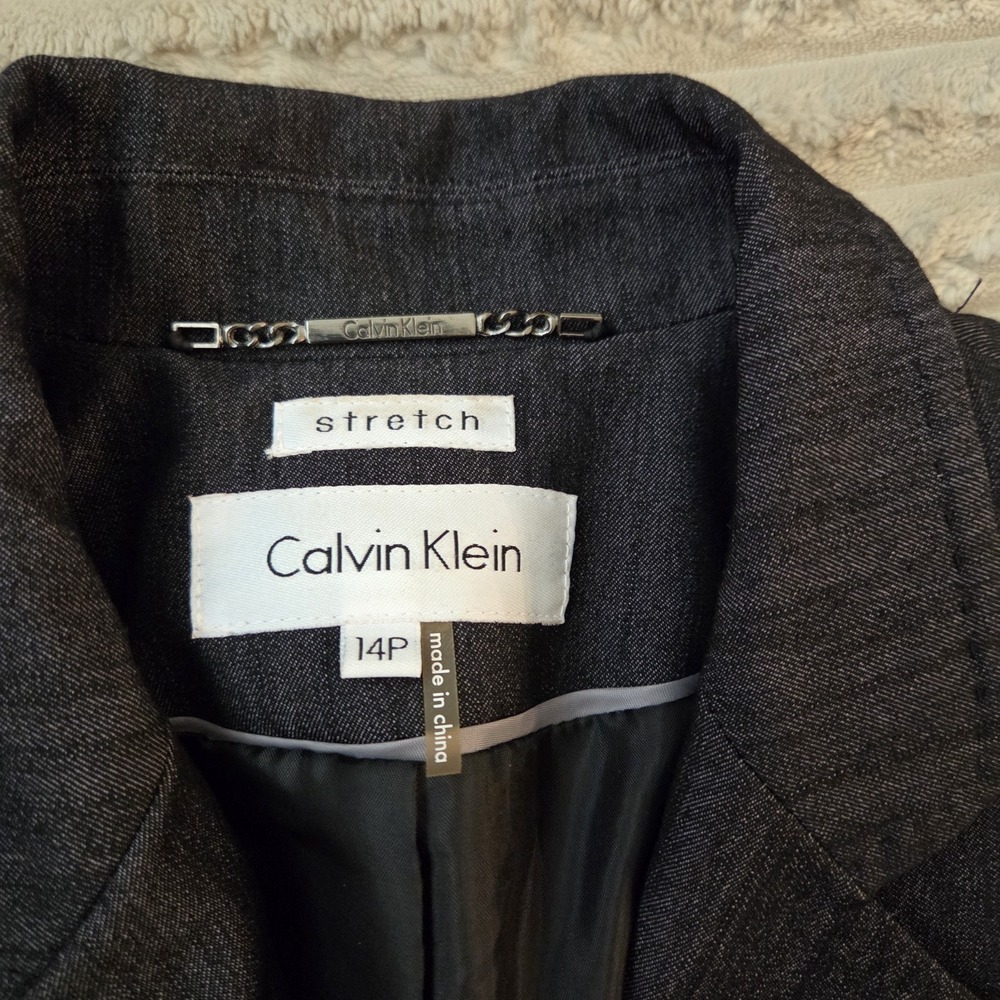 Calvin Klein 14P Blazer Pants Womens Charcoal Grey Two Button Suit Set - Picture 4 of 16